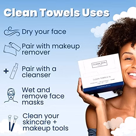 Clean Skin Clean Towels XL, serviette pour le visage biosourcée, serviette jetable pour le visage, gant de toilette pour le visage, lingettes sèches démaquillantes, ultra douces, 50 CT, 1 paquet
